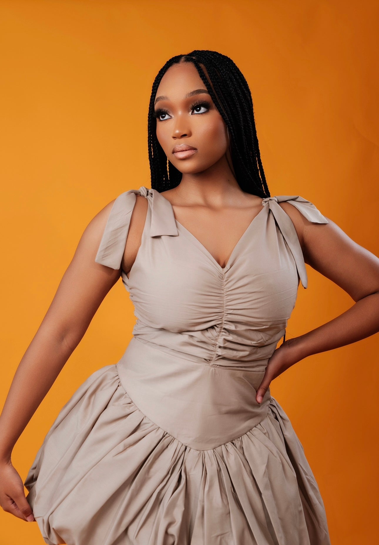 Shani Mini Bubble Dress (Khaki)